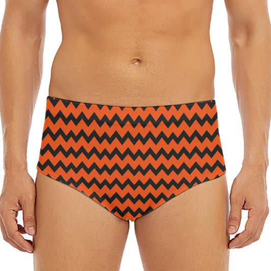 Orange Halloween Chevron Pattern Print Men's Triangle Swim Briefs