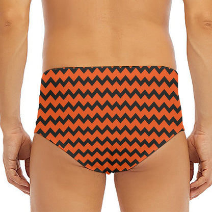 Orange Halloween Chevron Pattern Print Men's Triangle Swim Briefs