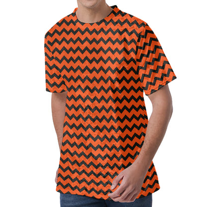 Orange Halloween Chevron Pattern Print Men's Velvet T-Shirt