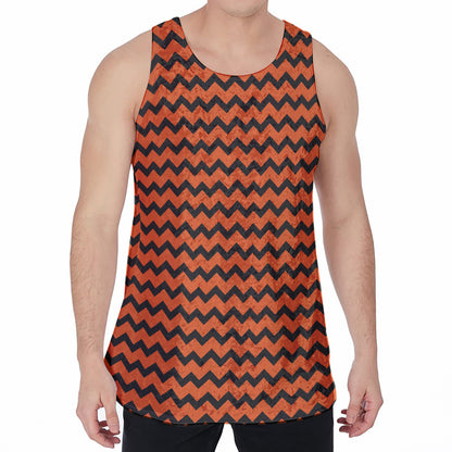 Orange Halloween Chevron Pattern Print Men's Velvet Tank Top
