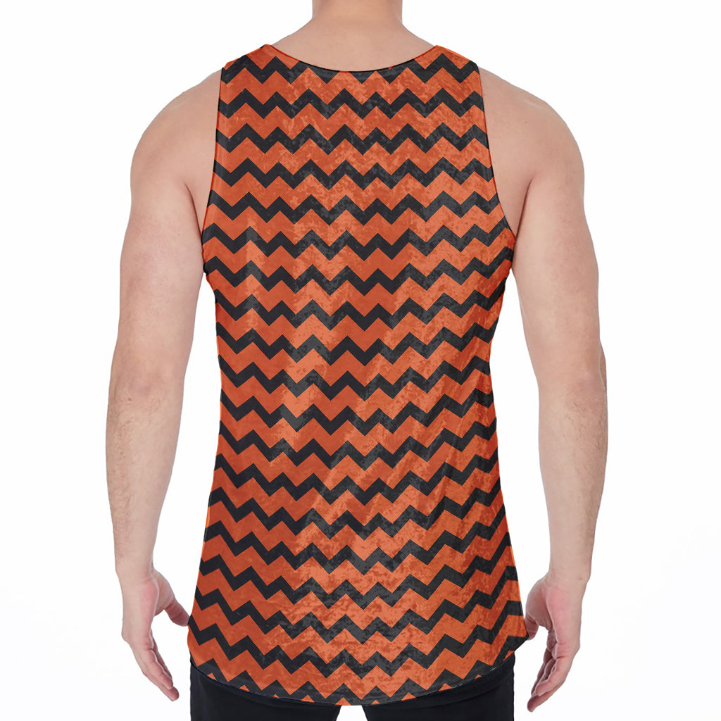 Orange Halloween Chevron Pattern Print Men's Velvet Tank Top