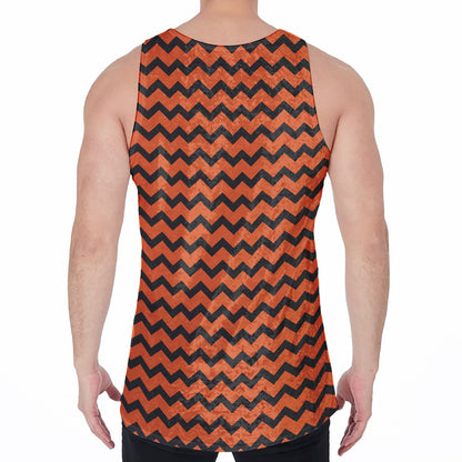 Orange Halloween Chevron Pattern Print Men's Velvet Tank Top