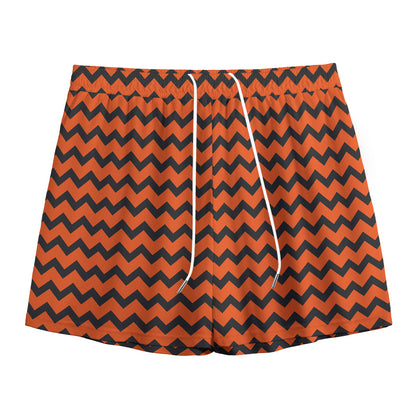Orange Halloween Chevron Pattern Print Mesh Shorts