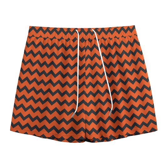 Orange Halloween Chevron Pattern Print Mesh Shorts