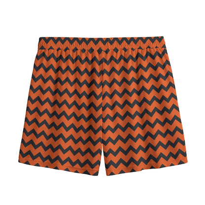 Orange Halloween Chevron Pattern Print Mesh Shorts