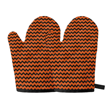 Orange Halloween Chevron Pattern Print Oven Mitts