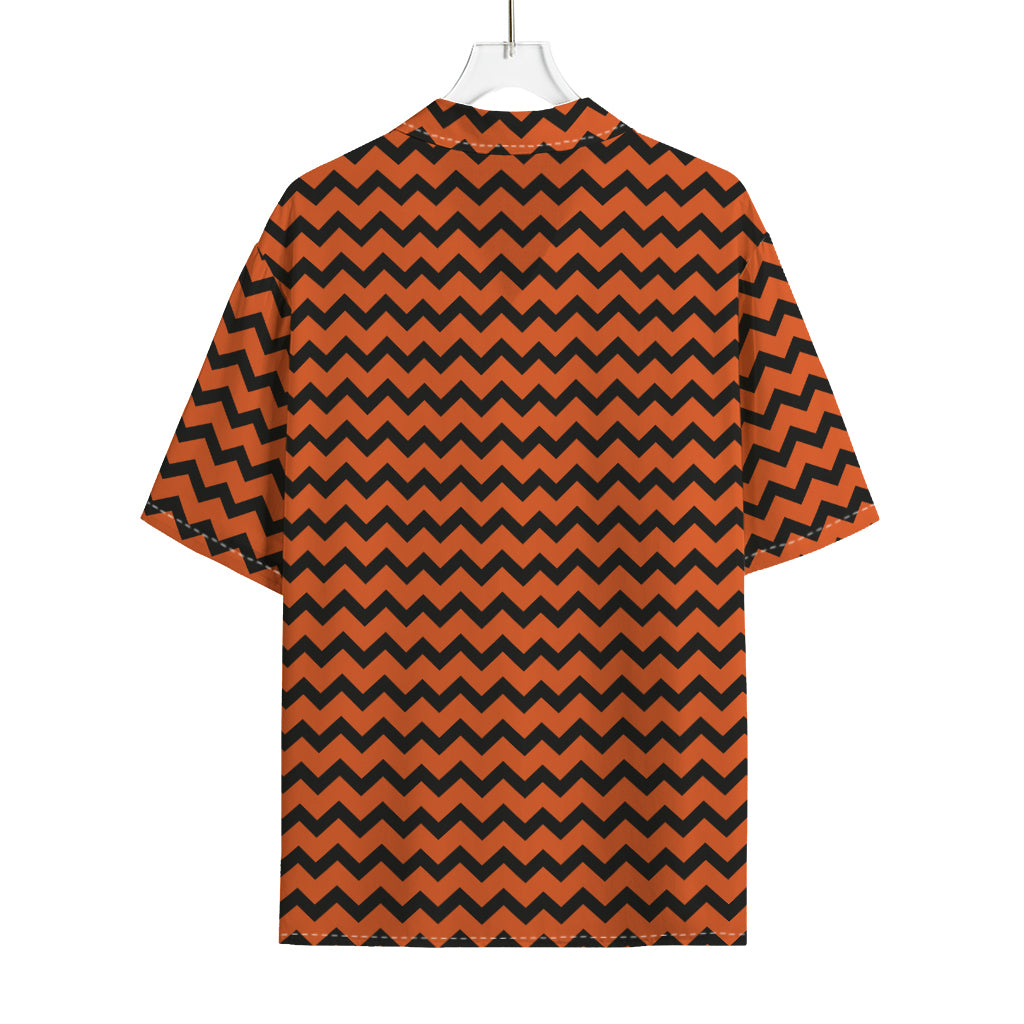 Orange Halloween Chevron Pattern Print Rayon Hawaiian Shirt