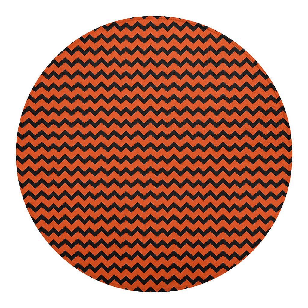 Orange Halloween Chevron Pattern Print Round Blanket
