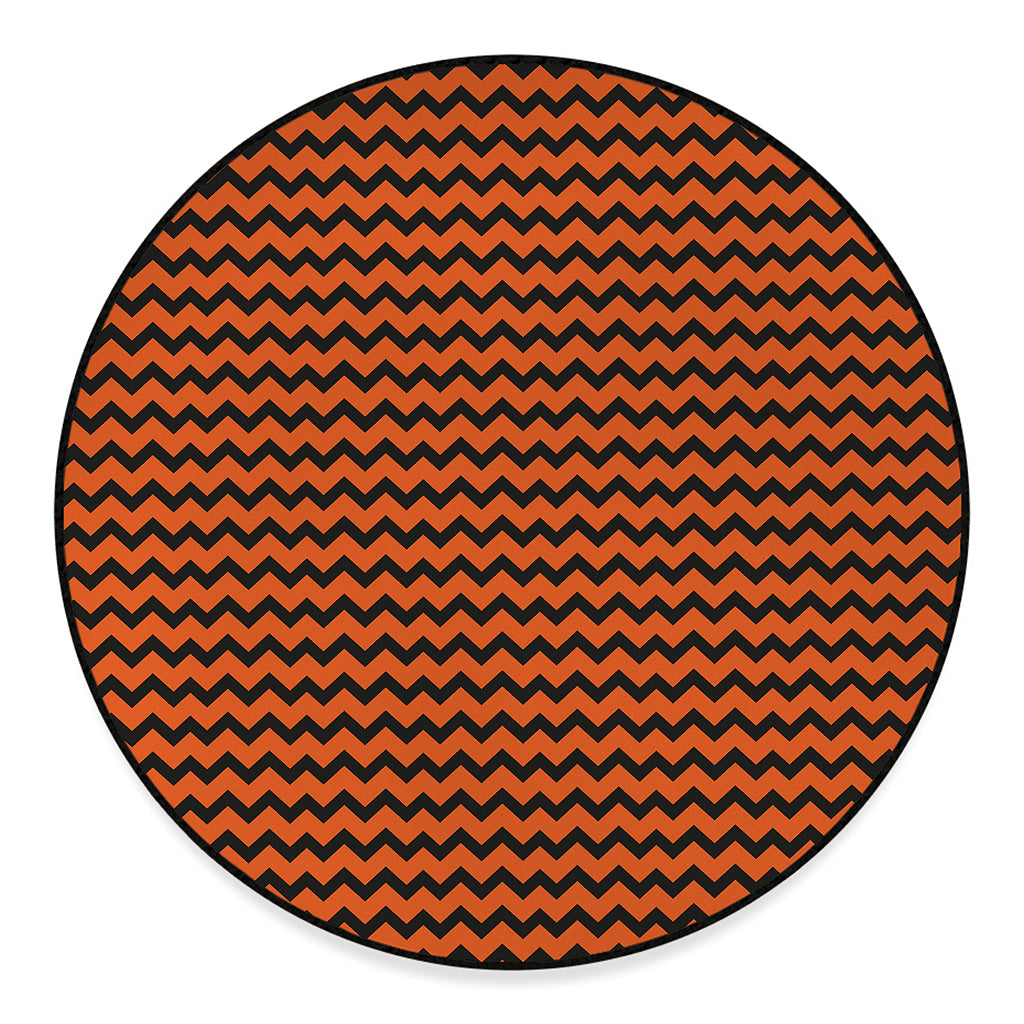 Orange Halloween Chevron Pattern Print Round Floor Mat