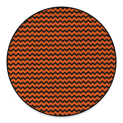 Orange Halloween Chevron Pattern Print Round Floor Mat