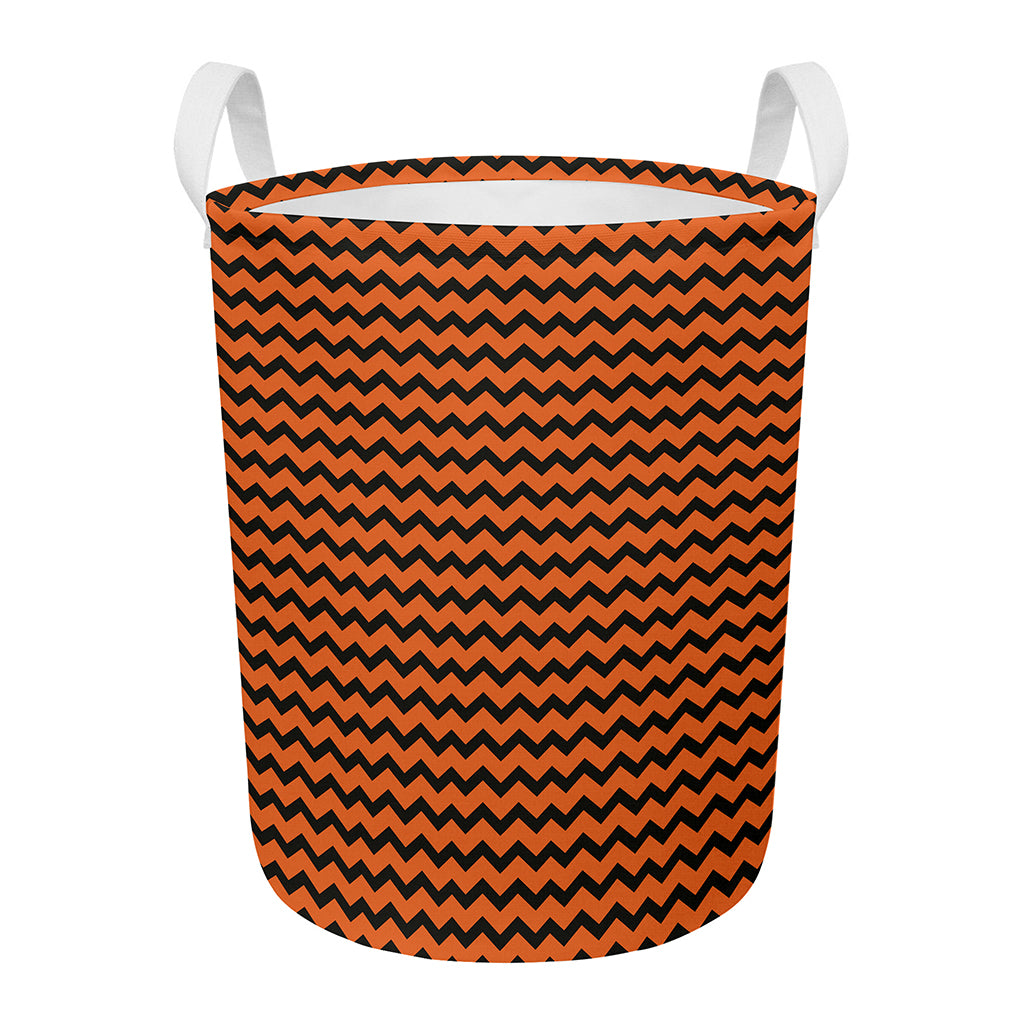 Orange Halloween Chevron Pattern Print Round Laundry Basket