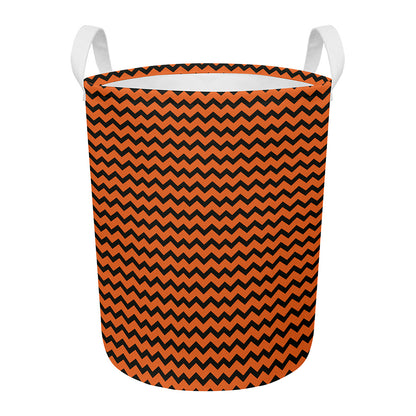 Orange Halloween Chevron Pattern Print Round Laundry Basket