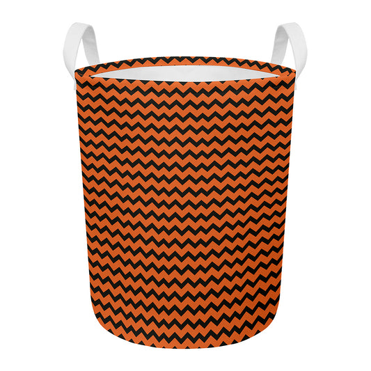 Orange Halloween Chevron Pattern Print Round Laundry Basket