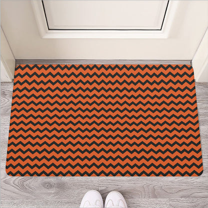 Orange Halloween Chevron Pattern Print Rubber Doormat