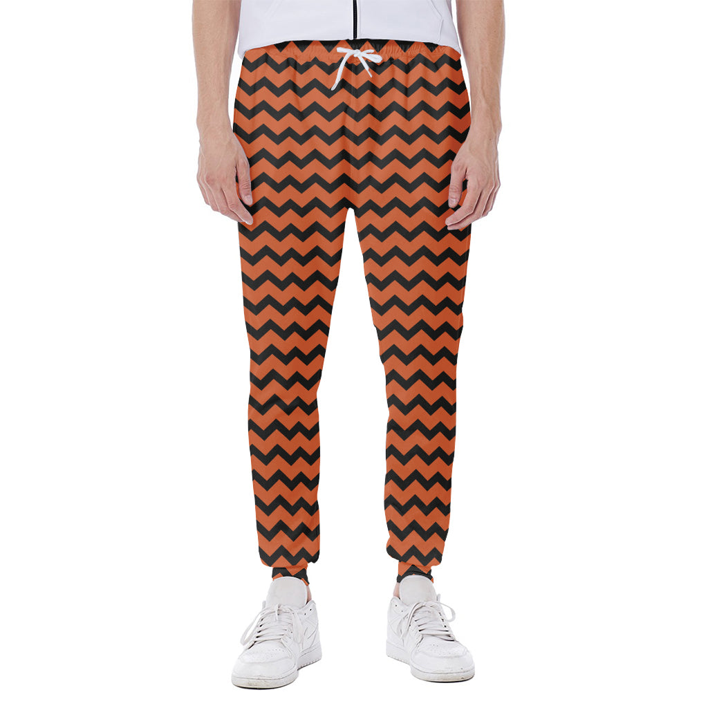 Orange Halloween Chevron Pattern Print Scuba Joggers