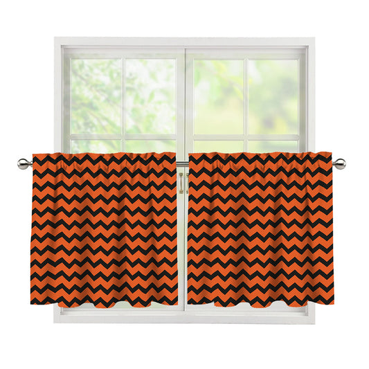 Orange Halloween Chevron Pattern Print Tier Curtains