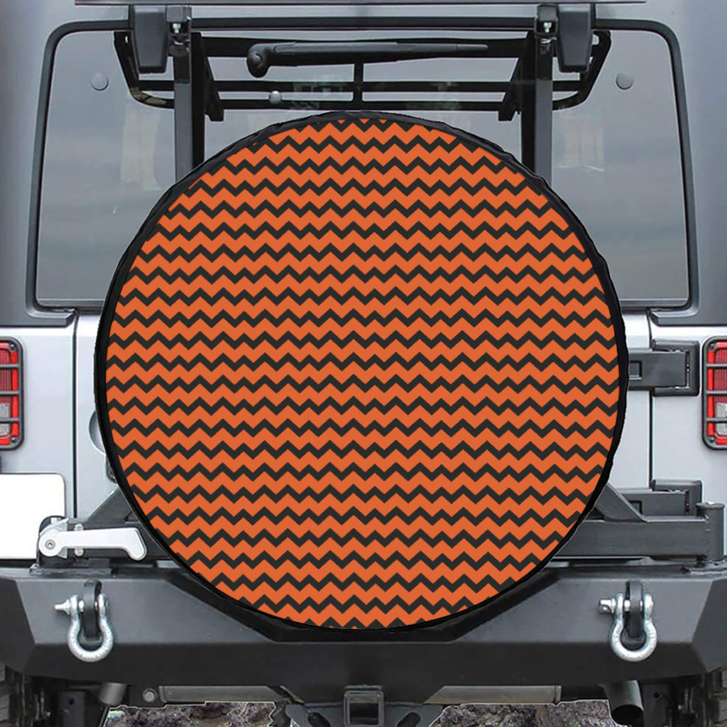 Orange Halloween Chevron Pattern Print Tire Cover