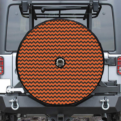Orange Halloween Chevron Pattern Print Tire Cover With Camera Hole