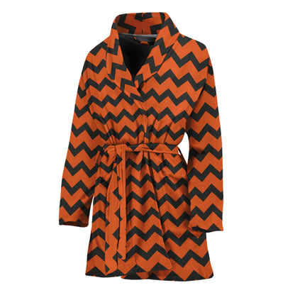 Orange Halloween Chevron Pattern Print Women's Bathrobe