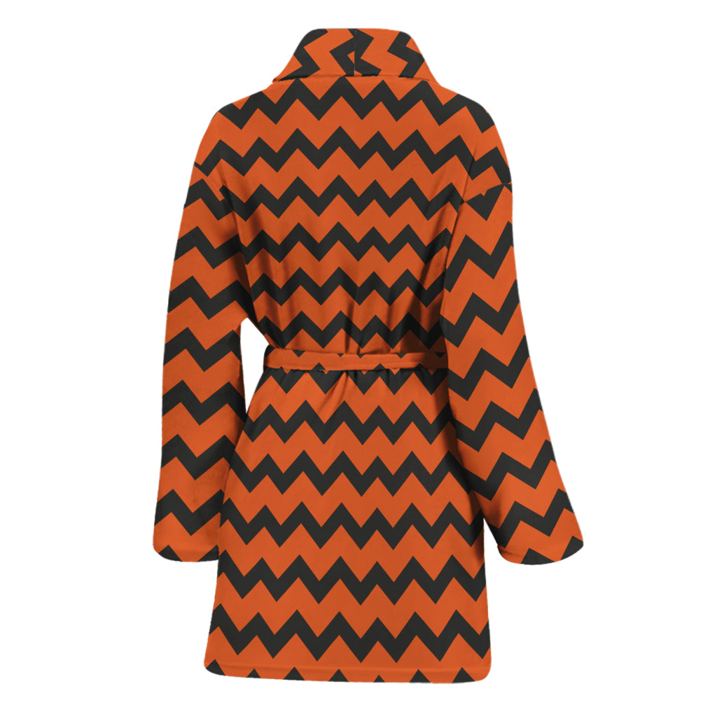 Orange Halloween Chevron Pattern Print Women's Bathrobe
