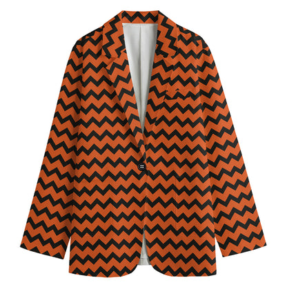 Orange Halloween Chevron Pattern Print Women's Blazer
