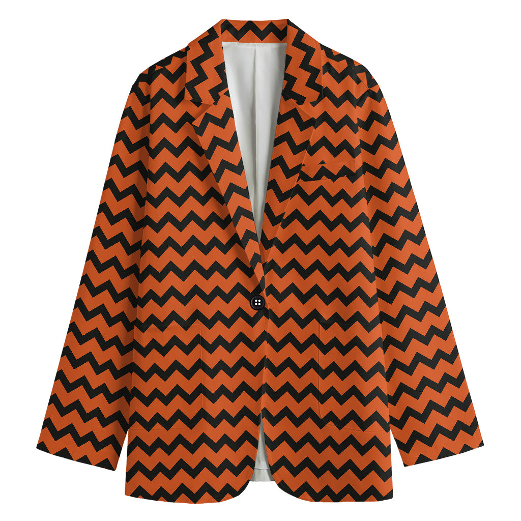 Orange Halloween Chevron Pattern Print Women's Cotton Blazer