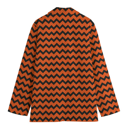 Orange Halloween Chevron Pattern Print Women's Cotton Blazer