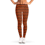 Orange Halloween Chevron Pattern Print Women's Leggings