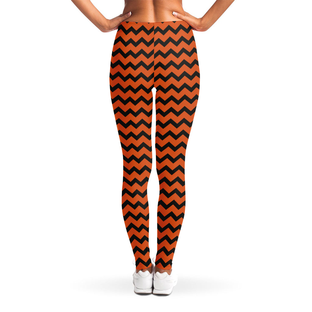 Orange Halloween Chevron Pattern Print Women's Leggings