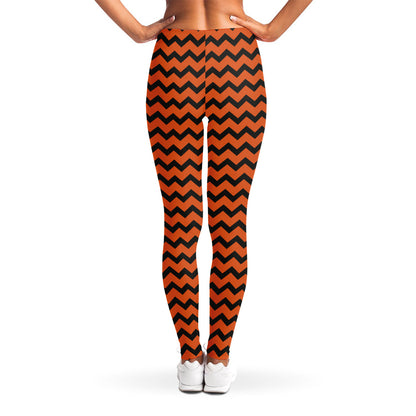 Orange Halloween Chevron Pattern Print Women's Leggings