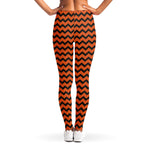 Orange Halloween Chevron Pattern Print Women's Leggings