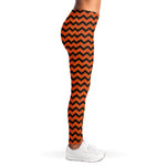 Orange Halloween Chevron Pattern Print Women's Leggings