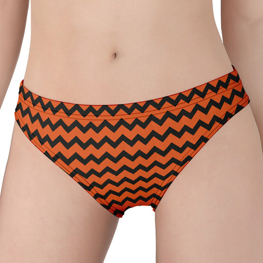 Orange Halloween Chevron Pattern Print Women's Panties
