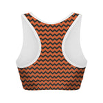 Orange Halloween Chevron Pattern Print Women's Sports Bra