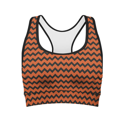 Orange Halloween Chevron Pattern Print Women's Sports Bra