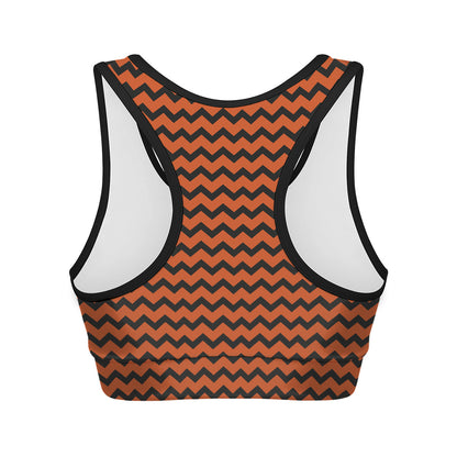 Orange Halloween Chevron Pattern Print Women's Sports Bra