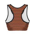 Orange Halloween Chevron Pattern Print Women's Sports Bra
