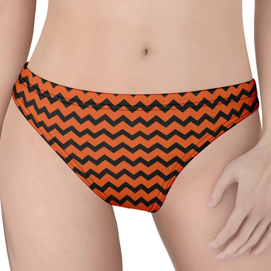 Orange Halloween Chevron Pattern Print Women's Thong
