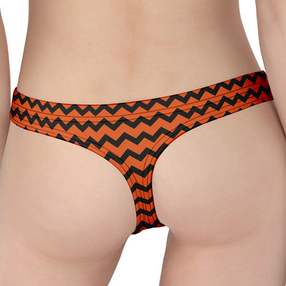 Orange Halloween Chevron Pattern Print Women's Thong