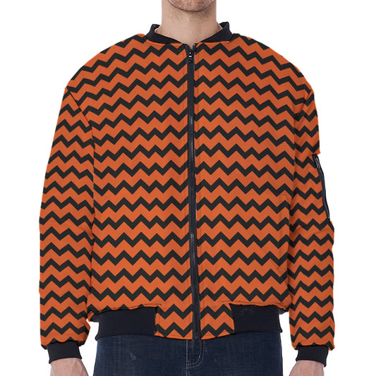 Orange Halloween Chevron Pattern Print Zip Sleeve Bomber Jacket