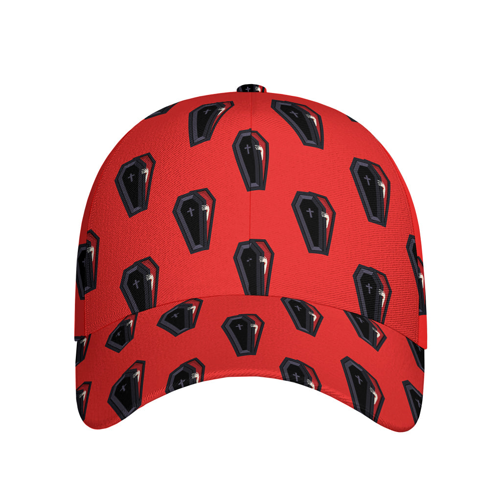 Orange Halloween Coffin Pattern Print Baseball Cap