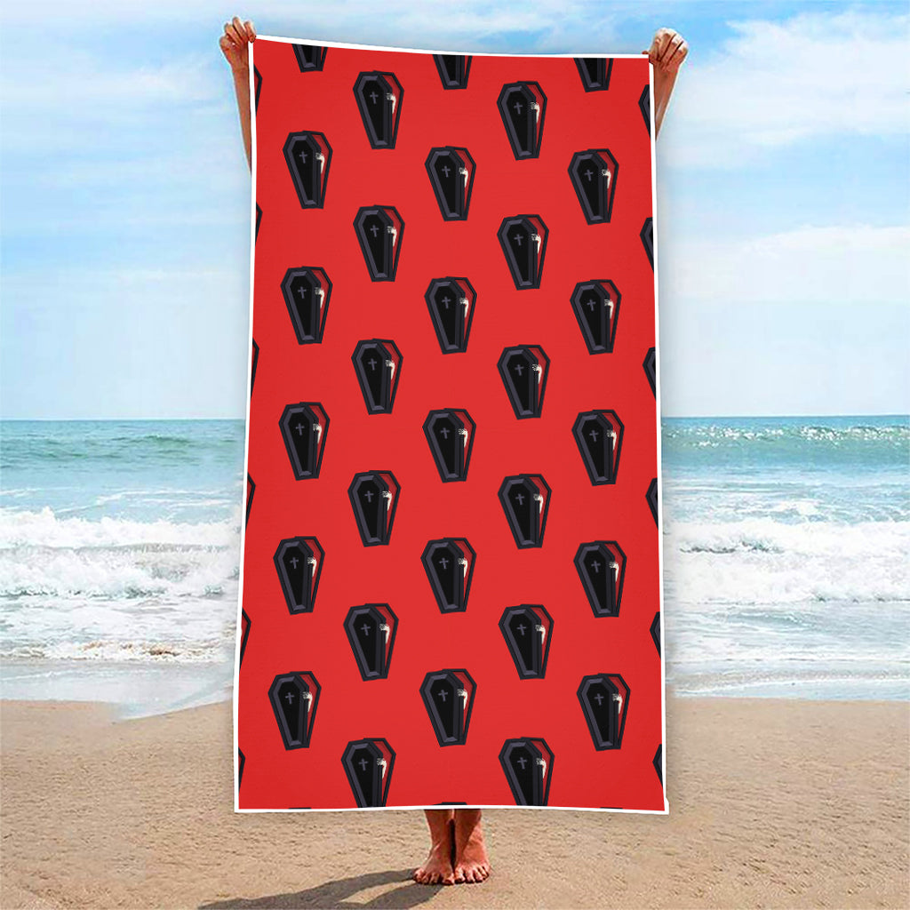 Orange Halloween Coffin Pattern Print Beach Towel