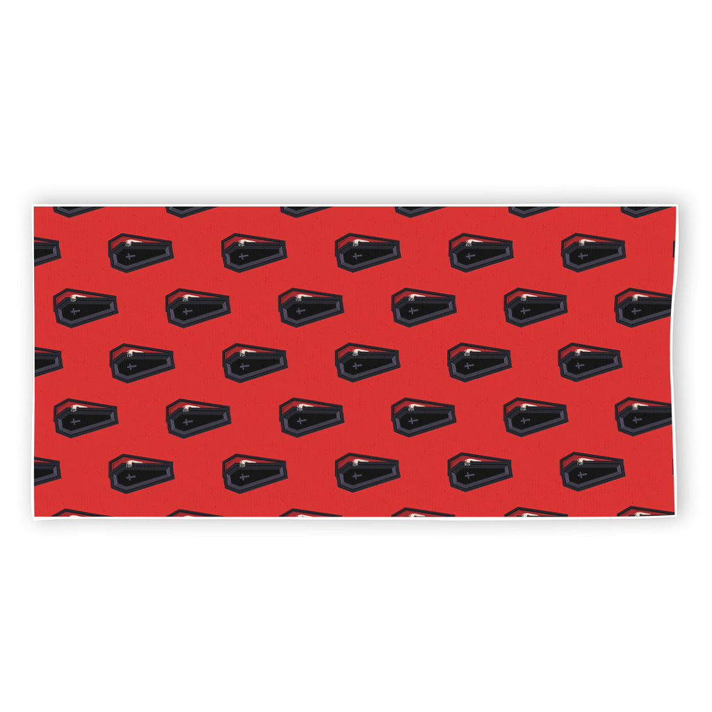 Orange Halloween Coffin Pattern Print Beach Towel