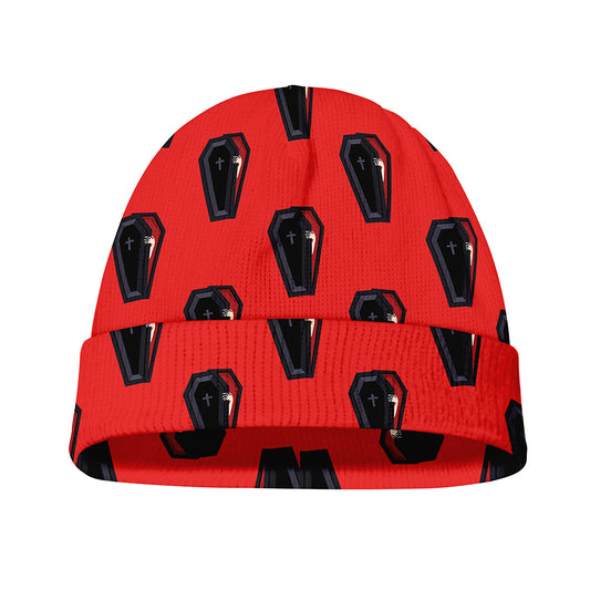 Orange Halloween Coffin Pattern Print Beanie