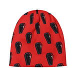 Orange Halloween Coffin Pattern Print Beanie