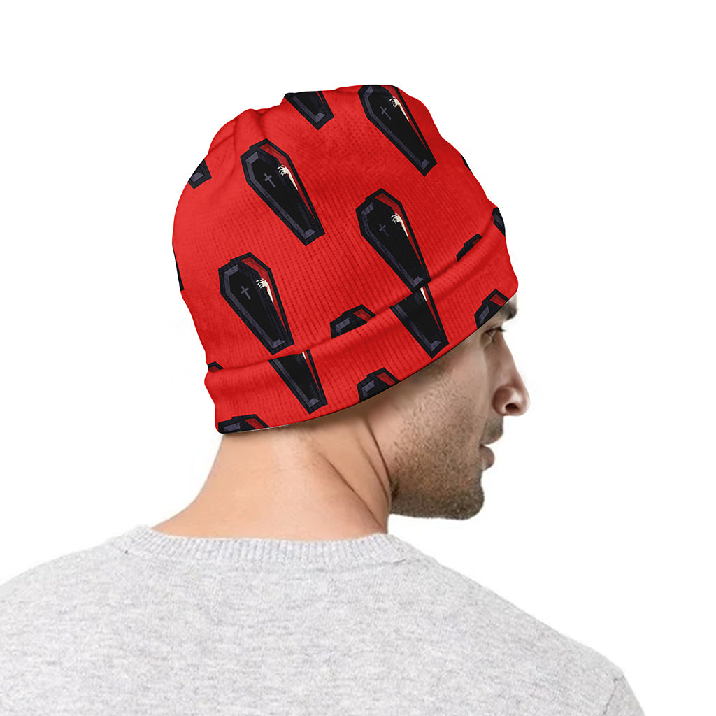 Orange Halloween Coffin Pattern Print Beanie