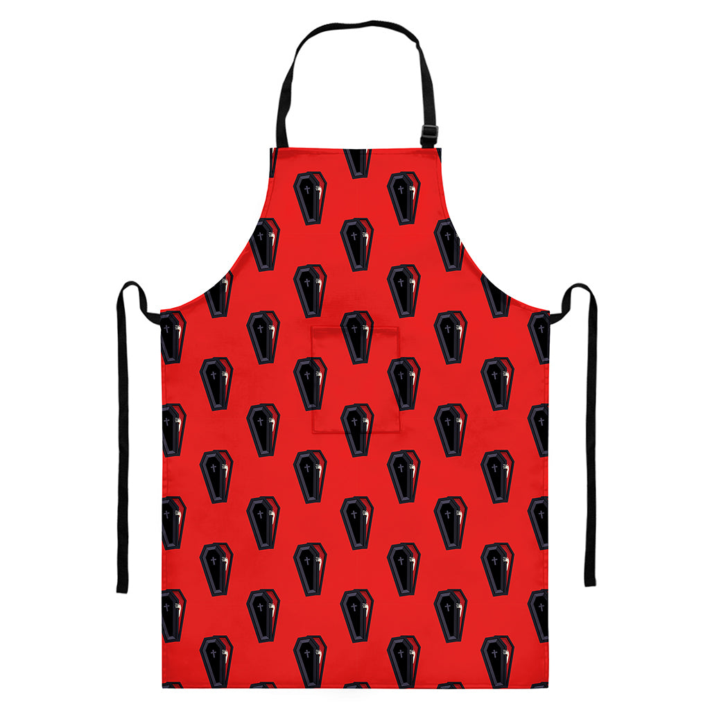 Orange Halloween Coffin Pattern Print Bib Apron With Pocket