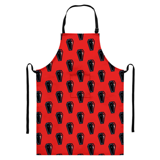 Orange Halloween Coffin Pattern Print Bib Apron With Pocket