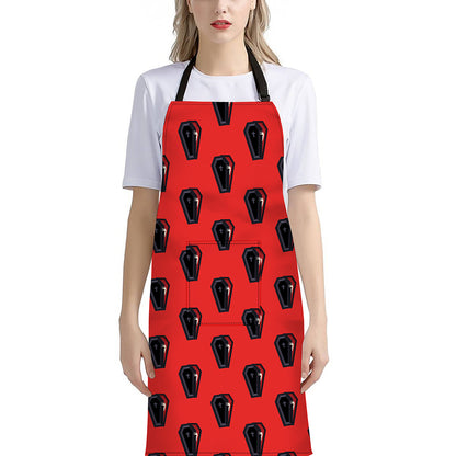Orange Halloween Coffin Pattern Print Bib Apron With Pocket