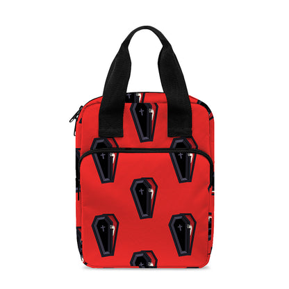 Orange Halloween Coffin Pattern Print Bible Tote Bag